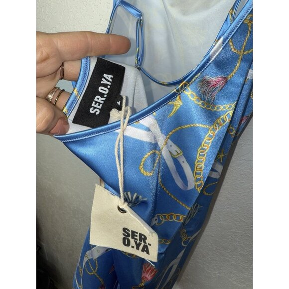 NWT SER.O.YA LILLIAN DRESS L Stretchy Satin Mini Dress New Anchors Nautical X - Picture 8 of 10